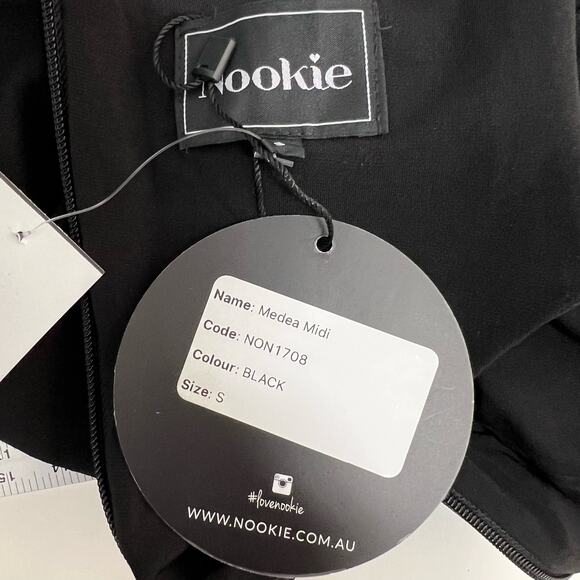 Nookie Medea Midi Bodycon Halter Dress Black Open Back S NWT Glam Edgy Cocktail - Picture 9 of 11